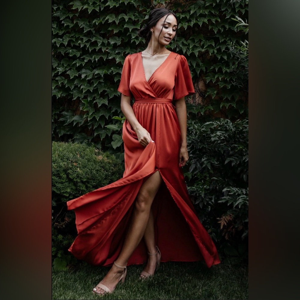 Baltic Born Women's Rust Orange Maxi Wrap Dress with V-Neck
